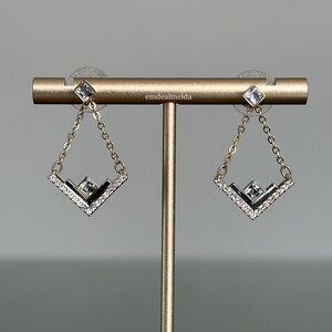 Swarovski Crystal V Delta Geometric Gold Silver Tone Dangle Drop Earrings